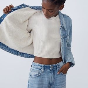 ZARA DENIM JACKET WITH FAUX SHEARLING TRF
